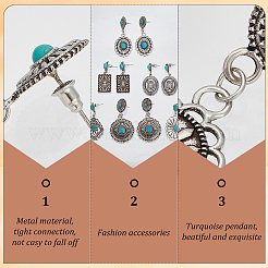 6 Pairs 6 Style Rhombus & Rectangle & Oval Synthetic Turquoise Dangle Stud Earrings&nbsp;EJEW-AN0001-05
