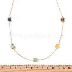 7 Chakra Natural Mixed Stone Round Beads Brass Cable Chain Necklaces&nbsp;NJEW-TA00235