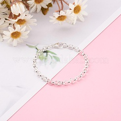女性用 304 ステンレススチール ローロチェーン ブレスレット  カニカン付き  銀  7-1/2インチ（19.2cm）&nbsp;BJEW-JB05996-01