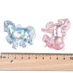 電気メッキ透明UVメッキアクリルパーツ  虹色の  馬のチャーム  ミックスカラー  43.5x45.5x11mm  穴：2.5mm&nbsp;OACR-I014-08