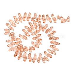 クリスタルガラスビーズ連売り  トップドリルビーズ  多面カット  ティアドロップ  ダークサーモン  13x6mm  穴：1mm  約90~95個/連  16~18インチ&nbsp;GLAA-D033-38