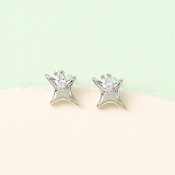 真鍮製マイクロパヴェクリアキュービックジルコニアスタースタッドピアス  プラチナメッキ  7x6mm&nbsp;EJEW-L278-02P
