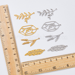 16個8スタイル201ステンレススチールペンダント  リーフチャーム  ミックスカラー  34~38x10~19x1mm  穴：1.5mm  2個/スタイル&nbsp;STAS-DC0014-33