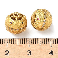 真鍮製マイクロパヴェキュービックジルコニアビーズ  長持ちメッキ  ラウンド  ゴールドカラー  10x9.5mm  穴：1.8mm&nbsp;KK-A254-22G