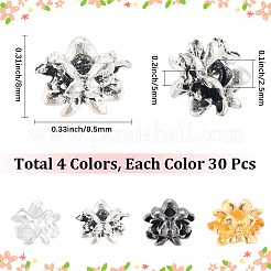 120色合金スペーサービーズ4個  花  ミックスカラー  8.5x8x5mm  穴：2.5mm  30個/カラー&nbsp;FIND-SC0017-93