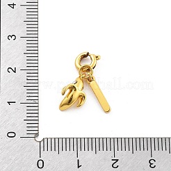 真鍮ラインストーンフルーツペンダント装飾  「優しさ」の文字とスプリングリング留め金、チャーム、装飾品が付いた長方形  バナナ  21mm&nbsp;HJEW-P020-01G-G
