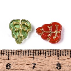 ガラスビーズ  葉  ゴールドライン入り  ミックスカラー  11x9x3~4mm  穴：1mm&nbsp;LAMP-T021-48M