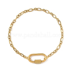 女性用304ステンレススチール製マザー＆サンチェーン／フィガロチェーンブレスレット  楕円形の304ステンレススチール製ネジ式カラビナロックチャーム付き  ゴールドカラー  7.48インチ（19cm）&nbsp;BJEW-JB14263