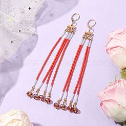 ガラスフレンチフックピアス  304ステンレススチールイヤリング金具付き  ラウンド  ゴールドカラー  135x13.5mm&nbsp;EJEW-JE05983