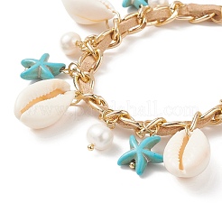 Natural Shell & Shell Pearl & Synthetic Starfish Charm Bracelet&nbsp;BJEW-TA00201
