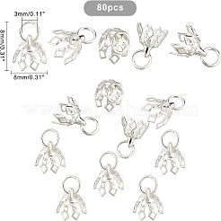 フラワーラックメッキ真鍮フィリグリービーズキャップペンダントベイル80個  7花びら  銀  8x8mm  穴：3mm&nbsp;KK-FH0003-48