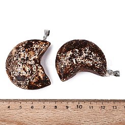 天然樹皮瑪瑙の大きなペンダント  三日月チャーム  鉄とベイルにスナップ  プラチナ  48~52x38~44x11~15mm  穴：7.5x4mm&nbsp;G-Q606-10