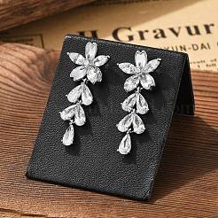 真鍮クリアキュービックジルコニアスタッドピアス  スターリングシルバー針925本  プラチナ  花  30x13mm&nbsp;EJEW-D301-06P-03