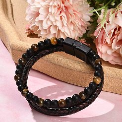Natural Tiger Eye & Glass Round Beaded Bracelets&nbsp;BJEW-G732-01B