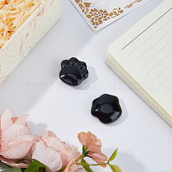 天然黒曜石彫刻像2個、自宅オフィスのデスクトップ装飾用  猫の足のプリント  30x28mm&nbsp;G-FH0002-75A