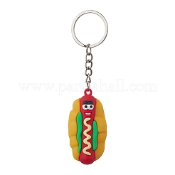 4 個 4 スタイル食品 PVC プラスチックキーホルダー  鉄のスプリットキーリング付き  パン/ピザ/フライドポテト/ハンバーガー  ミックスカラー  8.8~11.3cm  1個/スタイル&nbsp;KEYC-JKC00671