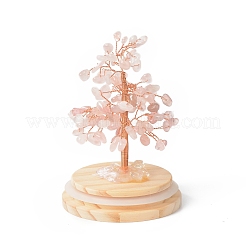 Natural Rose Quartz Chips Money Tree in Dome Glass Bell Jars with Wood Base Display Decorations&nbsp;DJEW-B007-04B