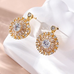 真鍮マイクロペーブクリアキュービックジルコニアスタッドピアス  花  ゴールドカラー  21.5x16mm&nbsp;EJEW-C130-01G