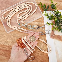 3Pcs 3 Style Natural Rose Quartz/Flower Amazonite/Red Aventurine & Wood Beaded Name Card Holder&nbsp;HJEW-SC0001-27