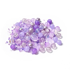ガラスビーズ  ラウンド＆ヒトデ＆フィッシュ＆ロンデル  混合スタイル  ライラック  2~14x2~10x1~8.5mm  穴：0.8~1.5mm&nbsp;X1-GLAA-E040-01E