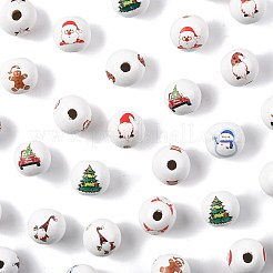 60Pcs 10 Styles Painted Natural Wood Round Beads&nbsp;WOOD-FS0002-46