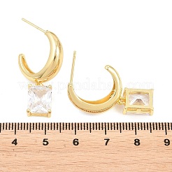 Rectangle Brass Micro Pave Clear Cubic Zirconia Dangle Stud Earrings&nbsp;EJEW-Z164-18G