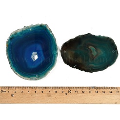 天然瑪瑙のナゲットスライスリンクコネクターチャーム  染め  ブルー  50~110x27~75x5~10mm  穴：1.8~2mm  約20~40個/1000g&nbsp;G-E022-M09