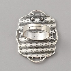 調節可能な合金の指輪の部品  パッドリングベースのセッティング  楕円形のトレイを持つ花  アンティークシルバー  内径：18~20mm  トレイ：20x30mm&nbsp;PALLOY-WH0101-37AS