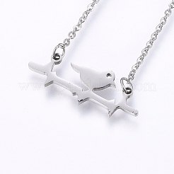 変色しにくい304ステンレススチール製ジュエリーセット  スタッドピアスとペンダントネックレス  鳥  ステンレス鋼色  ネックレス：18.9インチ（48cm）  スタッドピアス：5x12x1.2mm  ピン：0.8mm&nbsp;SJEW-O090-25P