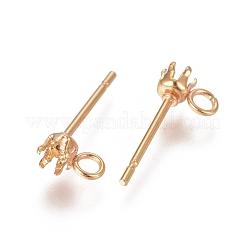 304ステンレススチールポストスタッドピアスセッティング  プロングイヤリングのセッティング  カン付き  ゴールドカラー  14x6mm  穴：1.7mm  ピン：0.7mm  トレイ：3mm&nbsp;X-STAS-L238-026G-G