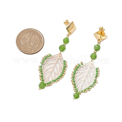 Natural White Jade Leaf Stud Earrings&nbsp;EJEW-MZ00252