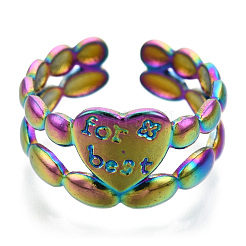 304 Stainless Steel Heart Cuff Rings&nbsp;RJEW-N038-117M
