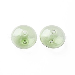 透明な手作り吹きガラスグローブビーズ  縞模様  フラットラウンド  芝生の緑  20~21x13~14mm  穴：1~2mm&nbsp;GLAA-T012-52F