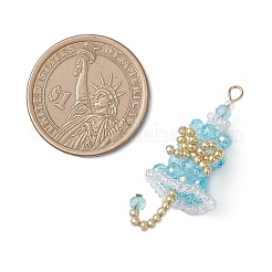ガラスチャーム  アンブレラチャーム  304ステンレススチールループとシードビーズ付き  18KGP本金メッキ  多面カット  ライトスカイブルー  37.5x13.5x16mm  穴：2.2mm&nbsp;PALLOY-MZ01164-03