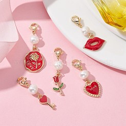 5Pcs Valentine's Day Alloy Enamel Pendant Decorations&nbsp;HJEW-JM01245-01