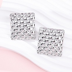 女性用304ステンレススチールスタッドピアス  菱形  ステンレス鋼色  44x44mm&nbsp;EJEW-K306-08P