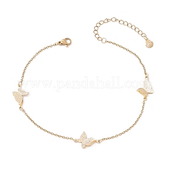 304ステンレススチール製バタフライリンクチェーンアンクレット（女性用）  ゴールドカラー  9-1/2インチ（242mm）&nbsp;AJEW-AN00700