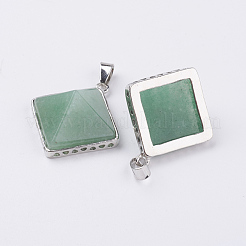 天然石グリーンアベンチュリンペンダント  真鍮のパーツと  ピラミッド  プラチナ  28.5x32x13mm  穴：3.5x6mm&nbsp;G-E442-02P