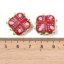 ガラス模造翡翠ビーズ  手描きのビーズ  菱形  エナメル  レッド  19x22~23x10mm  穴：1.4~1.6mm&nbsp;GLAA-L051-03H