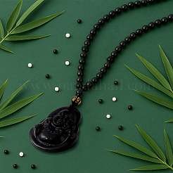 2Pcs 2 Colors Resin Imitation Gemstone Maitreya Buddha Pendant Necklace&nbsp;NJEW-HY0001-10A