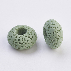 天然染色の溶岩石ヨーロッパビーズ  大きな穴ビーズロンデル  ミディアムアクアマリン  15~16x8.5~9mm  穴：4~5mm&nbsp;G-E477-A05