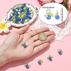 ガラスとABSプラスチック製の模造真珠の花のペンダント50個  真鍮パーツ  ゴールドカラー  ブルー  17mm&nbsp;PALLOY-CJ00185