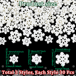 90個3スタイルの樹脂カボション  グリッターパウダー付き  クリスマス  スノーフレーク  雪  18.5~27.5x16~25x3~4mm  30pc&nbsp;CRES-UN0001-03
