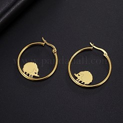 304ステンレススチールのハリネズミビーズフープピアス  ゴールドカラー  32x30.5mm&nbsp;LS-EJEW-F320-02G