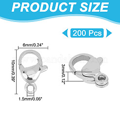 304 ステンレススチール ロブスター クロー クラスプ ジュエリー製作用金具  ステンレス鋼色  10x6x3mm  穴：1.5mm  200個/箱&nbsp;STAS-UN0003-50D