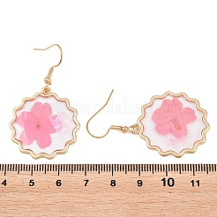 合金とドライフラワーのドロップピアス  接着剤を浸して  花の形  ゴールドカラー  47x26.5mm&nbsp;AL-Z001-03G