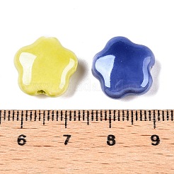 手作りの陶器ビーズ  光沢釉の磁器  花  ミックスカラー  14x15x6.5mm  穴：2mm&nbsp;X-PORC-N007-20-B01-A
