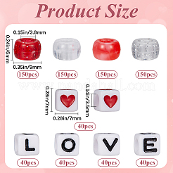 バレンタインデーをテーマにしたDIYビーズキット  アクリルビーズ入り  プラスチックビーズ  ミックスカラー  6~7x7~9x7~9mm  穴：2~3.8mm  800個/セット&nbsp;DIY-SP0002-04