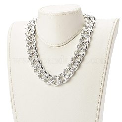 Ccbプラスチックラインストーンカーブチェーンネックレス  304ステンレススチールゲートリング付き  銀  19-3/4インチ（50cm）&nbsp;NJEW-JN03560