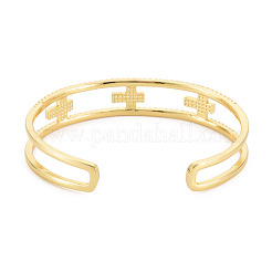 Clear Cubic Zirconia Cross Open Cuff Bangle with Enamel&nbsp;BJEW-S141-025